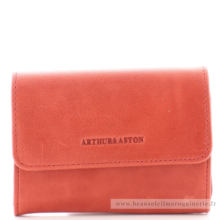 Arthur Aston Petit Porte-Monnaie Femme Rose Cuir Huile | Porte Monnaie Femme