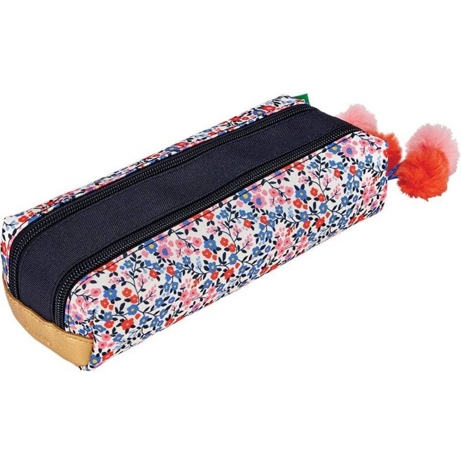 Tann's Trousse Double Antonia Motif Fleuri Et Pompons | Trousse