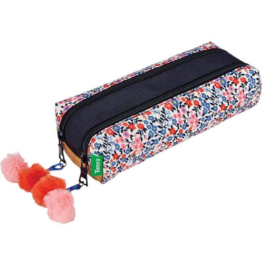 Tann's Trousse Double Antonia Motif Fleuri Et Pompons | Trousse